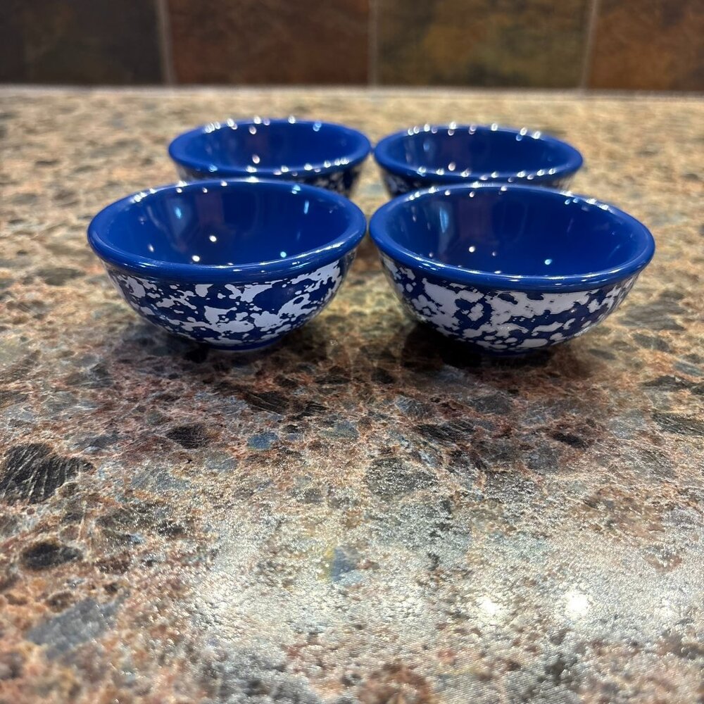 New The Pioneer Woman Dipping Bowls Set of 4 Splatterware Cobalt Blue 3.1"